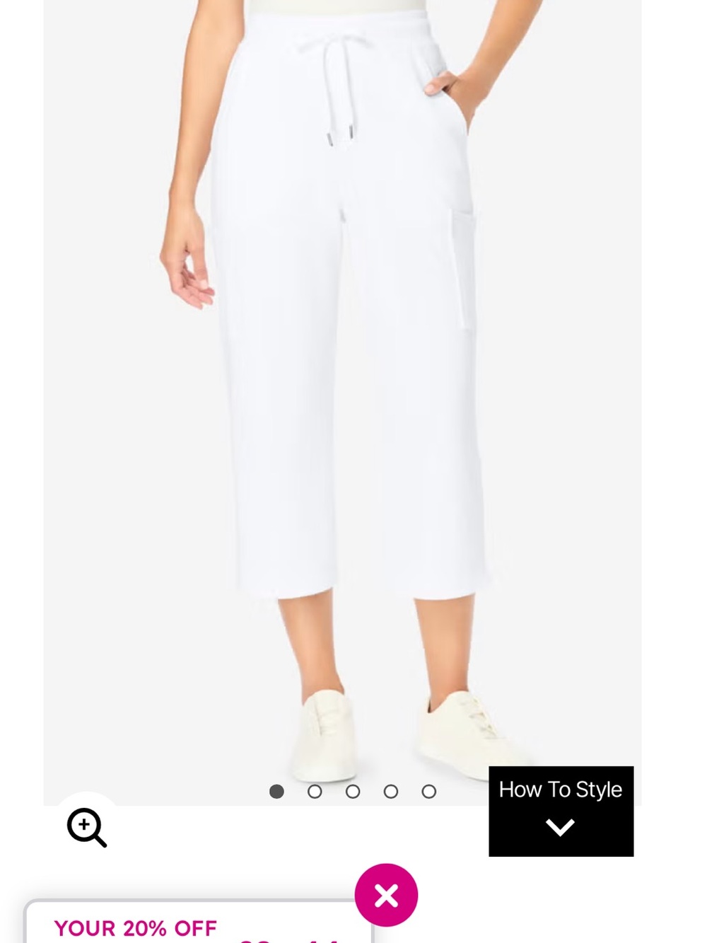 Woman Within White Cropped Drawstring Cargo Capri Pants